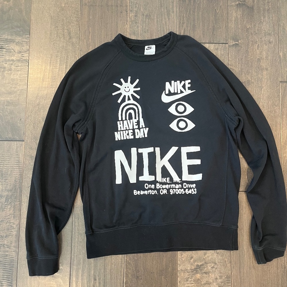 Nike Sweatshirt Adult M Black Have A Nice Day Graphic Athletic Mens Medium